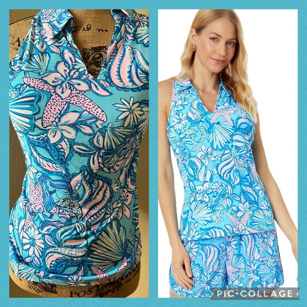 Lilly Pulitzer Lakelyn bra polo UPF 50+ Amalfi blue sound the sirens